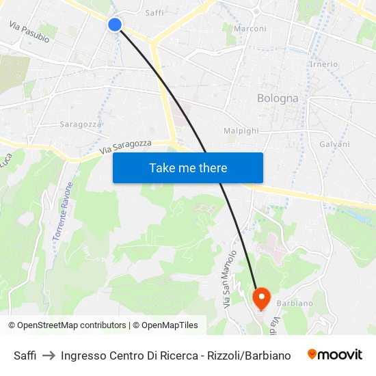 Saffi to Ingresso Centro Di Ricerca - Rizzoli / Barbiano map