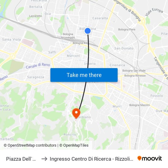 Piazza Dell`Unita` to Ingresso Centro Di Ricerca - Rizzoli / Barbiano map