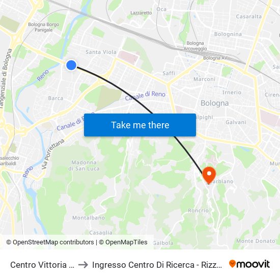 Centro Vittoria - Mast to Ingresso Centro Di Ricerca - Rizzoli / Barbiano map