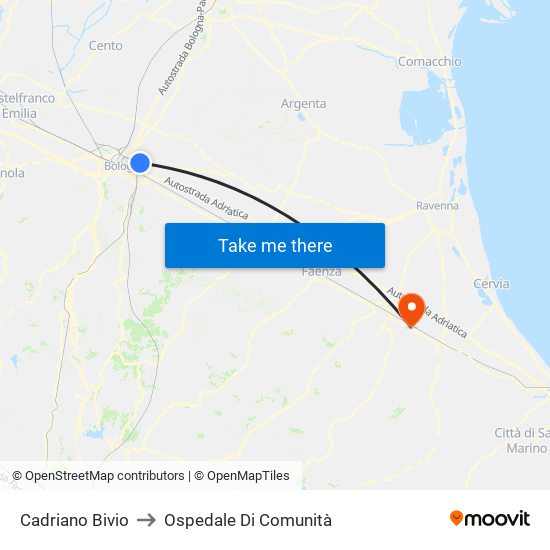 Cadriano Bivio to Ospedale Di Comunità map