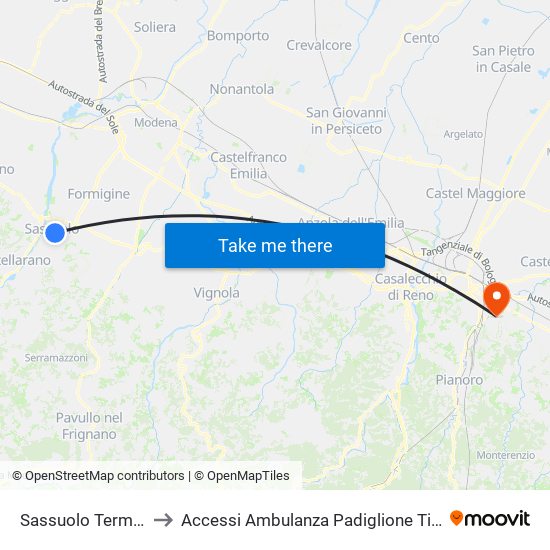 Sassuolo Terminal to Accessi Ambulanza Padiglione Tinozzi map
