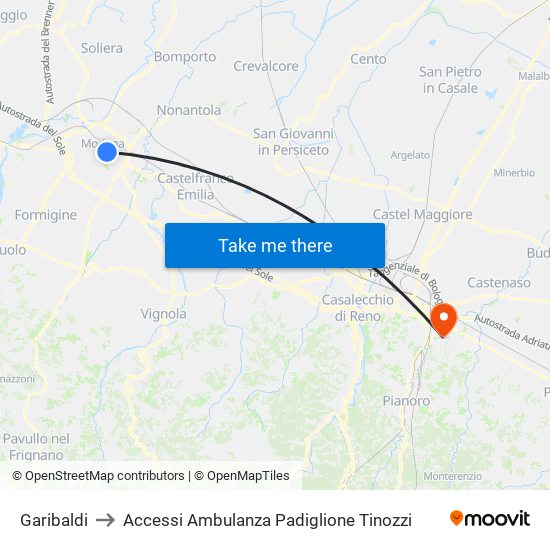 Garibaldi to Accessi Ambulanza Padiglione Tinozzi map
