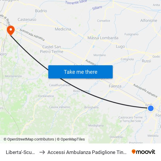 Liberta'-Scuole to Accessi Ambulanza Padiglione Tinozzi map