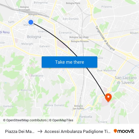 Piazza Dei Martiri to Accessi Ambulanza Padiglione Tinozzi map