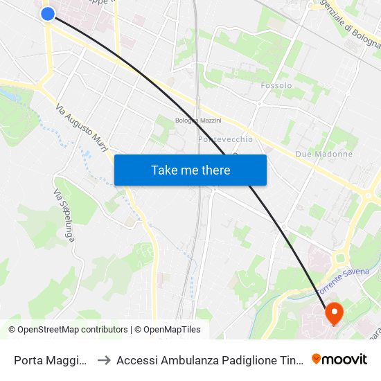 Porta Maggiore to Accessi Ambulanza Padiglione Tinozzi map