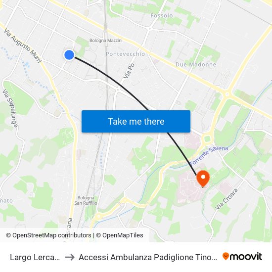 Largo Lercaro to Accessi Ambulanza Padiglione Tinozzi map