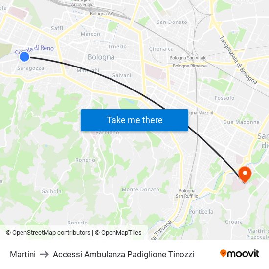 Martini to Accessi Ambulanza Padiglione Tinozzi map