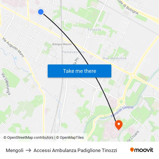 Mengoli to Accessi Ambulanza Padiglione Tinozzi map