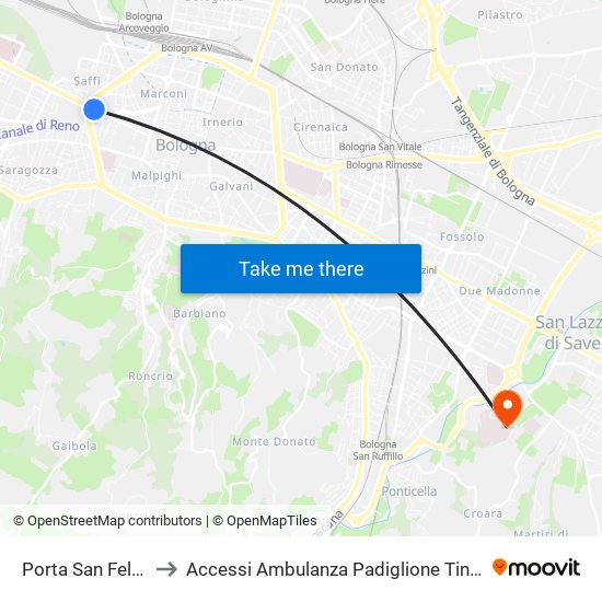Porta San Felice to Accessi Ambulanza Padiglione Tinozzi map