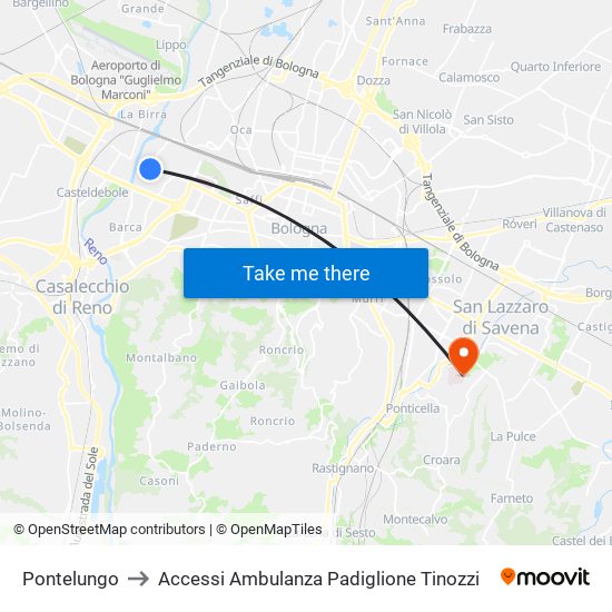 Pontelungo to Accessi Ambulanza Padiglione Tinozzi map