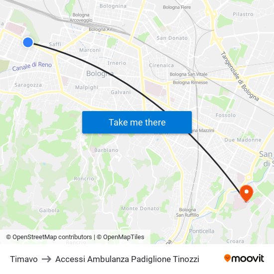 Timavo to Accessi Ambulanza Padiglione Tinozzi map