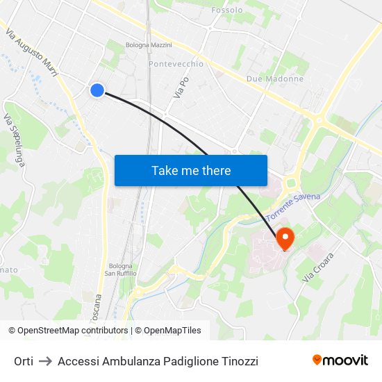 Orti to Accessi Ambulanza Padiglione Tinozzi map