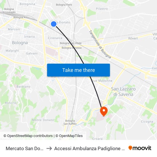 Mercato San Donato to Accessi Ambulanza Padiglione Tinozzi map