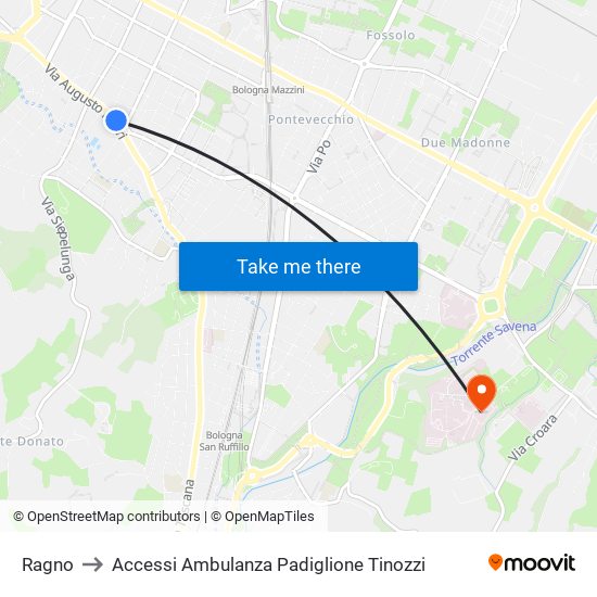 Ragno to Accessi Ambulanza Padiglione Tinozzi map