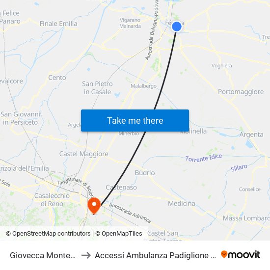 Giovecca Montebello to Accessi Ambulanza Padiglione Tinozzi map