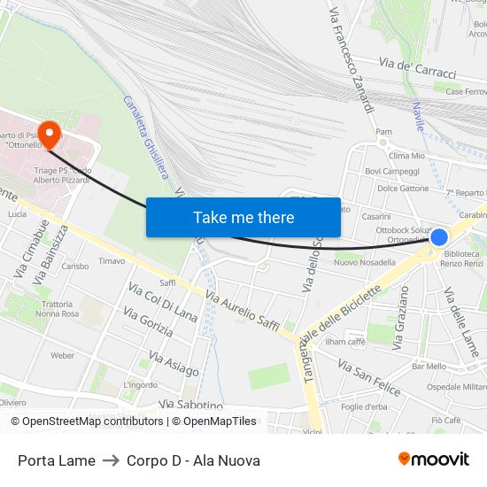 Porta Lame to Corpo D - Ala Nuova map