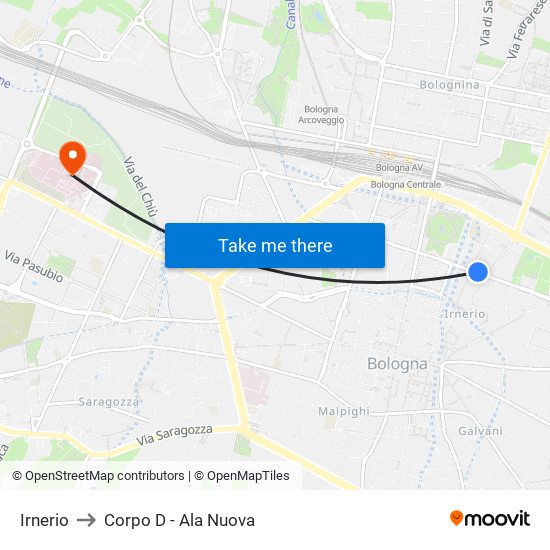 Irnerio to Corpo D - Ala Nuova map