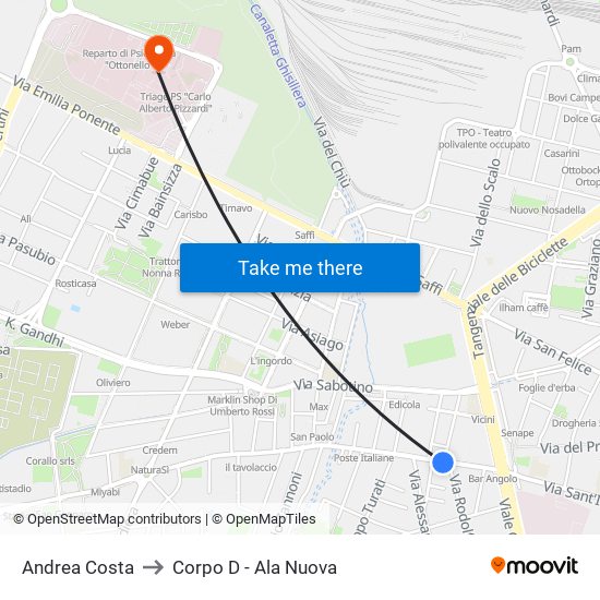 Andrea Costa to Corpo D - Ala Nuova map