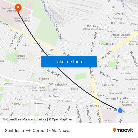 Sant`Isaia to Corpo D - Ala Nuova map