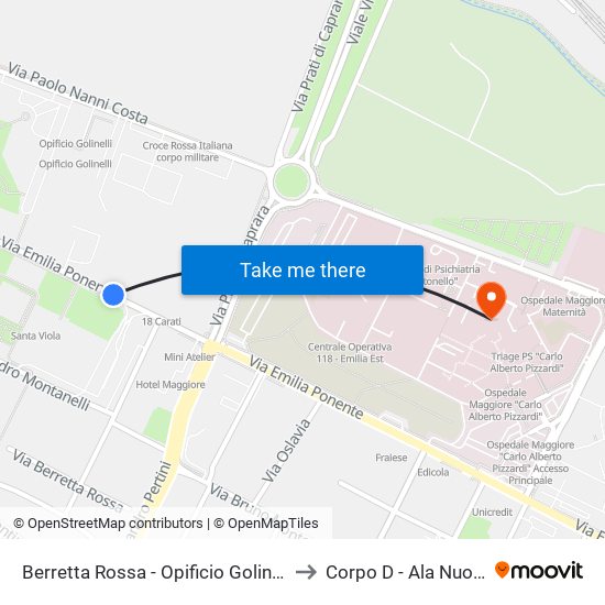 Berretta Rossa - Opificio Golinelli to Corpo D - Ala Nuova map