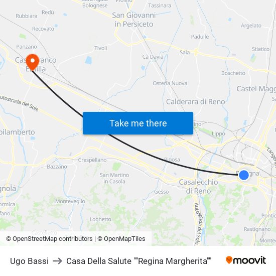 Ugo Bassi to Casa Della Salute ""Regina Margherita"" map