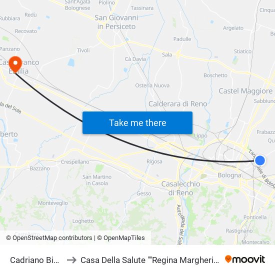 Cadriano Bivio to Casa Della Salute ""Regina Margherita"" map