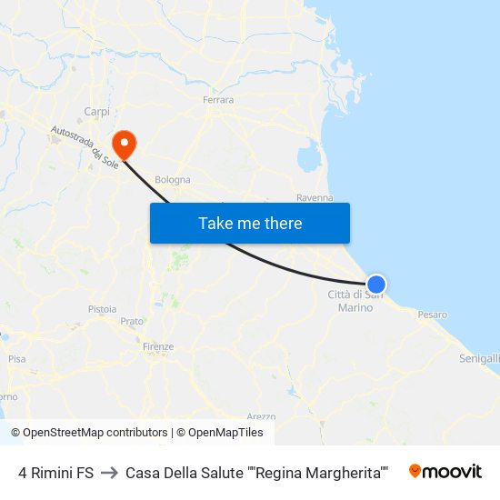 4 Rimini FS to Casa Della Salute ""Regina Margherita"" map