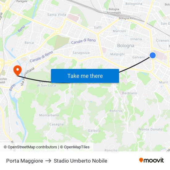 Porta Maggiore to Stadio Umberto Nobile map