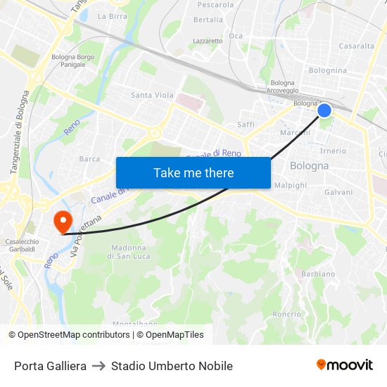 Porta Galliera to Stadio Umberto Nobile map