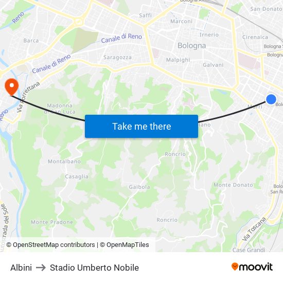 Albini to Stadio Umberto Nobile map