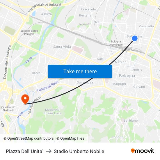 Piazza Dell`Unita` to Stadio Umberto Nobile map