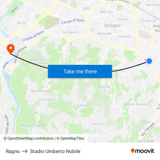 Ragno to Stadio Umberto Nobile map