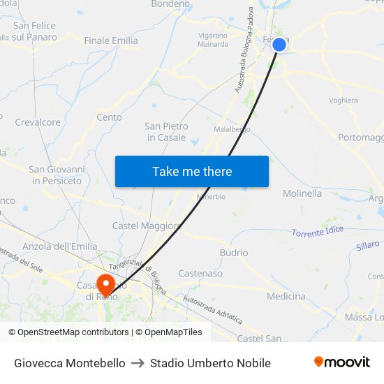 Giovecca Montebello to Stadio Umberto Nobile map