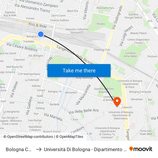 Bologna Centrale to Università Di Bologna - Dipartimento Di Mineralogia map