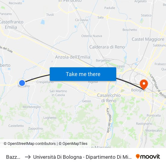 Bazzano to Università Di Bologna - Dipartimento Di Mineralogia map