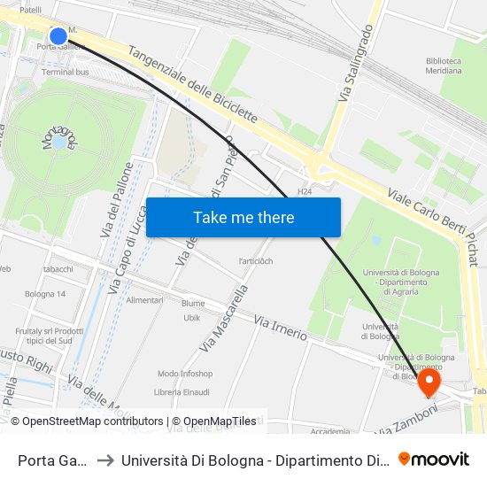 Porta Galliera to Università Di Bologna - Dipartimento Di Mineralogia map