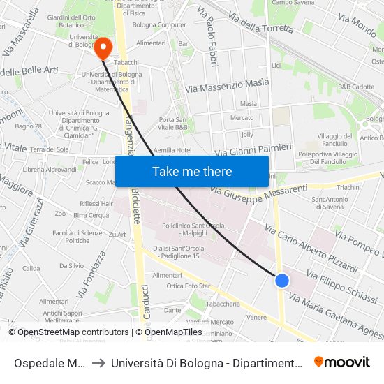 Ospedale Malpighi to Università Di Bologna - Dipartimento Di Mineralogia map