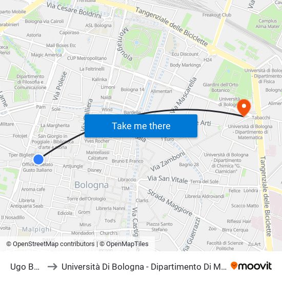 Ugo Bassi to Università Di Bologna - Dipartimento Di Mineralogia map