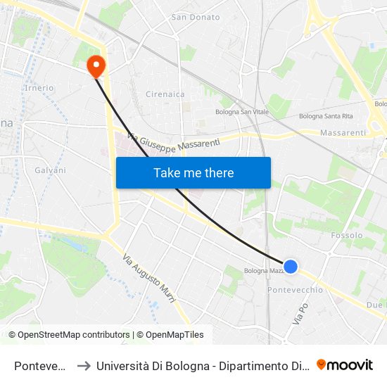 Pontevecchio to Università Di Bologna - Dipartimento Di Mineralogia map