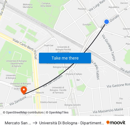 Mercato San Donato to Università Di Bologna - Dipartimento Di Mineralogia map