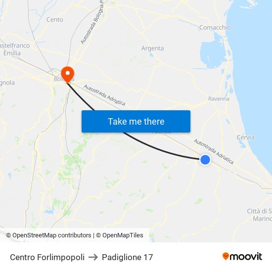 Centro Forlimpopoli to Padiglione 17 map