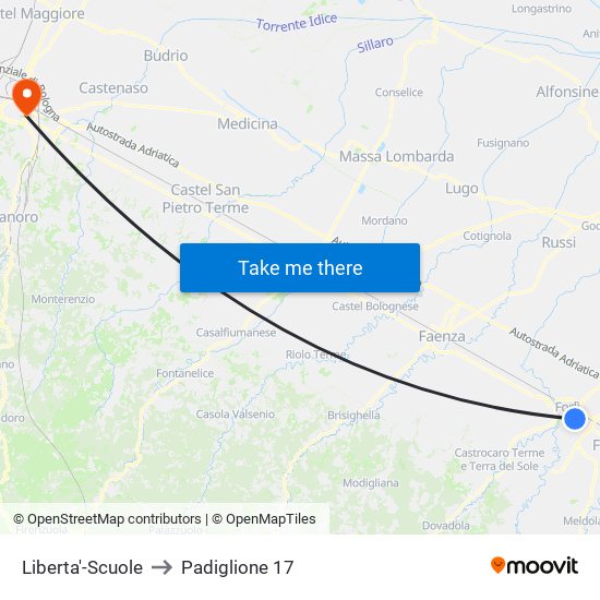 Liberta'-Scuole to Padiglione 17 map