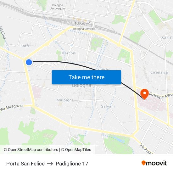 Porta San Felice to Padiglione 17 map
