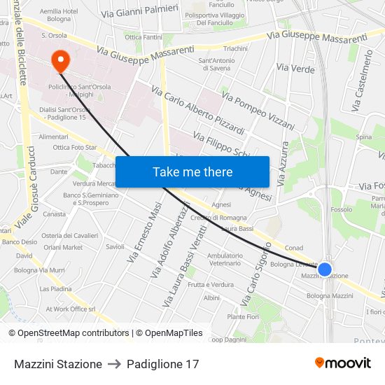 Mazzini Stazione to Padiglione 17 map