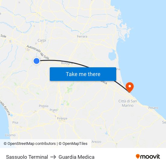 Sassuolo Terminal to Guardia Medica map