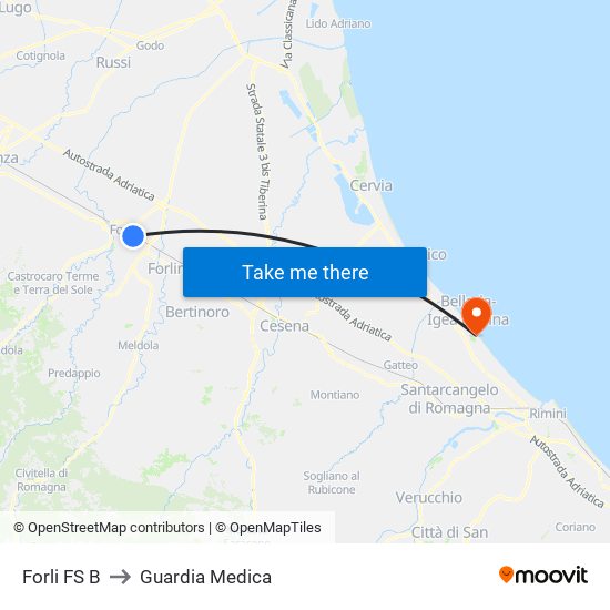 Forli FS B to Guardia Medica map