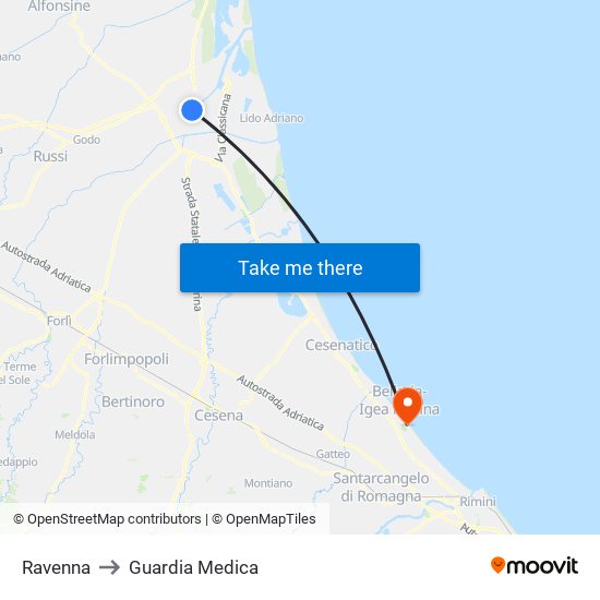 Ravenna to Guardia Medica map