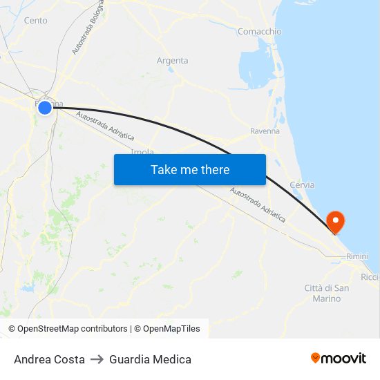 Andrea Costa to Guardia Medica map