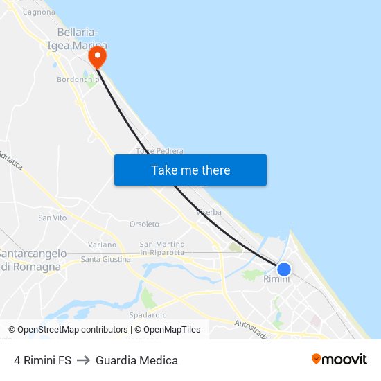4 Rimini FS to Guardia Medica map