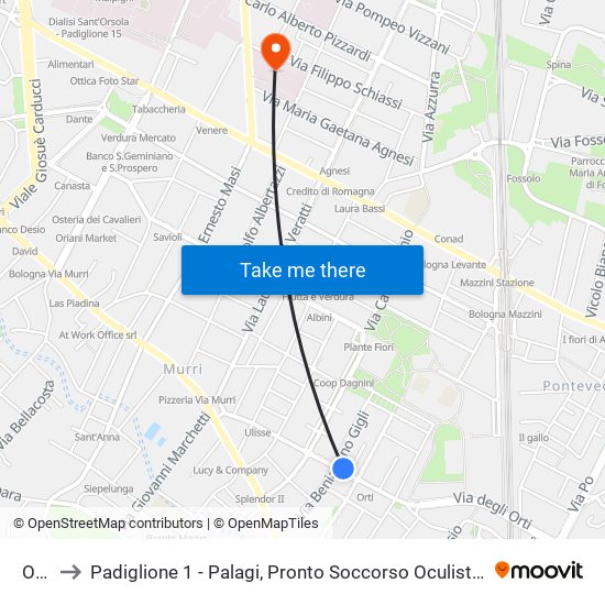 Orti to Padiglione 1 - Palagi, Pronto Soccorso Oculistico map